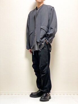 「ノーカラーシャツ」｜「アイテム（その他）」を使った、kazuさん（メンズ・173cm）の冬コーディネート