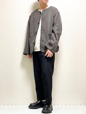 「epnok（エプノック）のアイテム（ノーカラージャケット）」を使った、kazuさん（メンズ・173cm）の秋コーディネート
