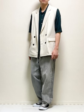 「アイテム（ベスト、ホワイト系）」を使った、kazuさん（メンズ・173cm）の夏コーディネート
