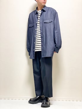 「デニムシャツ」｜「アイテム（セットアップ）」を使った、kazuさん（メンズ・173cm）の冬コーディネート