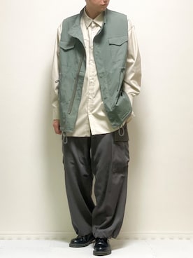 「LIDNM（リドム）のアイテム（カーゴパンツ）」を使った、kazuさん（メンズ・173cm）の秋コーディネート