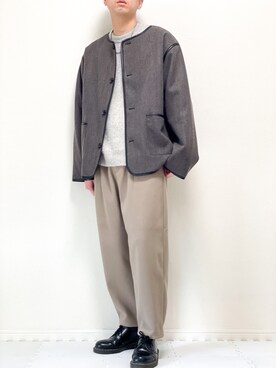 「epnok（エプノック）のアイテム（ノーカラージャケット）」を使った、kazuさん（メンズ・173cm）の冬コーディネート