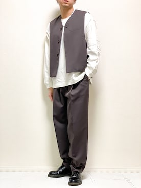 「stein（シュタイン）のアイテム（ベスト）」を使った、kazuさん（メンズ・173cm）の春コーディネート