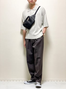 「アイテム（ポロシャツ、ホワイト系）」を使った、kazuさん（メンズ・173cm）の春コーディネート