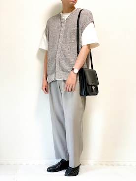 「ニットベスト」｜「アイテム（セットアップ）」を使った、kazuさん（メンズ・173cm）の夏コーディネート