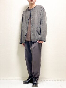 「epnok（エプノック）のアイテム（ノーカラージャケット）」を使った、kazuさん（メンズ・173cm）の冬コーディネート
