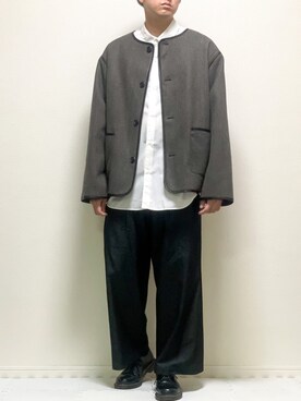 「epnok（エプノック）のアイテム（ノーカラージャケット）」を使った、kazuさん（メンズ・173cm）の秋コーディネート