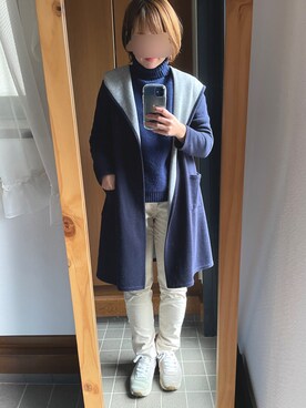 「INGNI（イング）のアイテム（カーディガン/ボレロ、ブルー系）」を使った、POCHAさん（レディース・157cm）の冬コーディネート