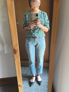 「Pierrot（ピエロ）のアイテム（デニムパンツ、ブルー系）」を使った、POCHAさん（レディース・157cm）の秋コーディネート