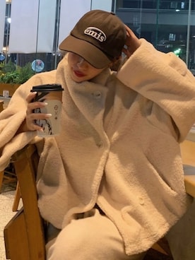 「ファーコート」｜「アイテム（その他アウター）」を使った、miwoさん（レディース・154cm）の冬コーディネート