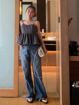 「MOUSSY（マウジー）のアイテム（パンツ）」を使った、miwoさん（レディース・154cm）の春コーディネート
