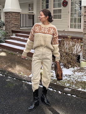 「EVOL（イーボル）のアイテム（ブーツ）」を使った、miwoさん（レディース・154cm）の冬コーディネート