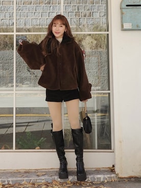 「アイテム（ブーツ）」を使った、miwoさん（レディース・154cm）の冬コーディネート