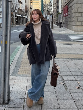 「アイテム（トートバッグ）」を使った、miwoさん（レディース・154cm）の冬コーディネート