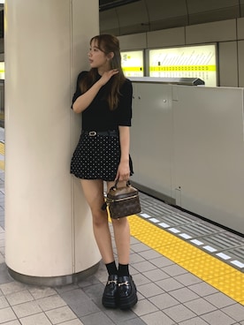 「Shoes in Closet（シューズインクローゼット）の【新色入荷ホワイト】厚底 トリプルソール ボリューム ビット ローファー 6319（ローファー、ブラック系）」を使った、miwoさん（レディース・154cm）の夏コーディネート