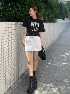 「LOWRYS FARM（ローリーズファーム）のシンプルロゴＴＥＥ　 328670（Tシャツ/カットソー）」を使った、miwoさん（レディース・154cm）の夏コーディネート