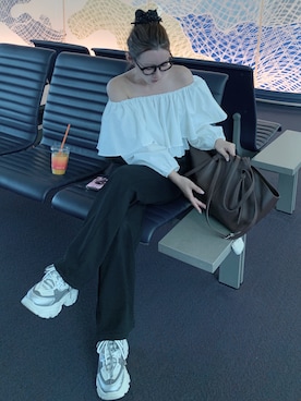 「アイテム（スウェットパンツ）」を使った、miwoさん（レディース・154cm）の夏コーディネート