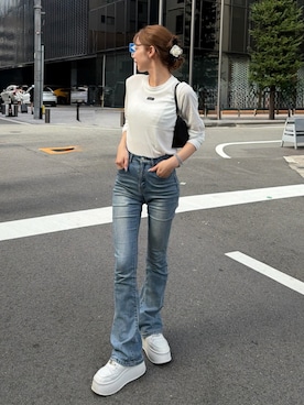 「GRL（グレイル）のアイテム（パンツ）」を使った、miwoさん（レディース・154cm）の秋コーディネート