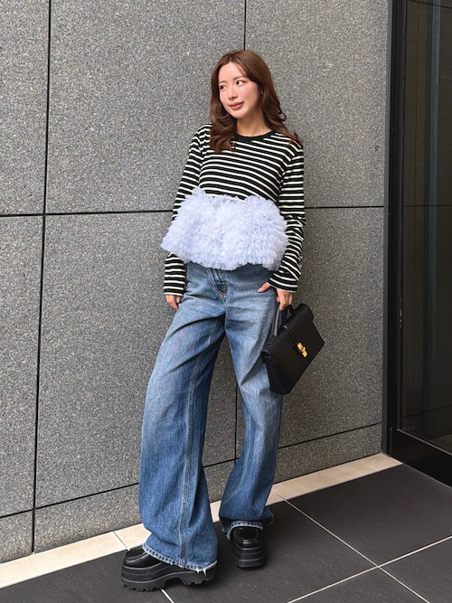 「Shoes in Closet（シューズインクローゼット）の【新色入荷ブラック/ホワイト】厚底 トリプルソール ボリューム  コインローファー 6318（ローファー）」を使った、miwoさん（レディース・154cm）の春コーディネート