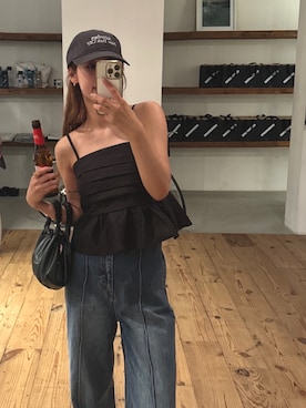 「Saturdays NYC（サタデーズ ニューヨークシティ ）のアイテム（キャップ）」を使った、miwoさん（レディース・154cm）の夏コーディネート