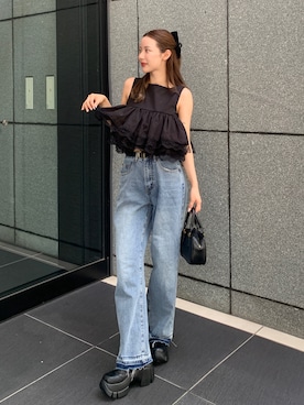 「AMELY（エミリー）のティアードレーストップス（Tシャツ/カットソー）」を使った、miwoさん（レディース・154cm）の夏コーディネート