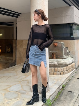 「EVOL（イーボル）のアイテム（ブーツ）」を使った、miwoさん（レディース・154cm）の夏コーディネート