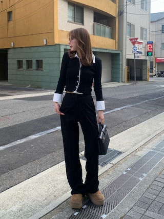 「BLACKUP（ブラックアップ）の[MADE] ドミニクワイドロングスラックス（スラックス）」を使った、miwoさん（レディース・154cm）の冬コーディネート