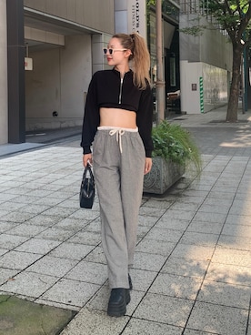 「秋先取りコーデ」｜「アイテム（スウェットパンツ）」を使った、miwoさん（レディース・154cm）の秋コーディネート