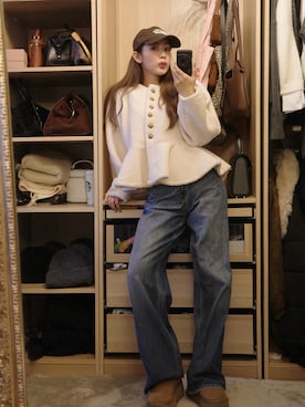 「アイテム（キャップ）」を使った、miwoさん（レディース・154cm）の秋コーディネート