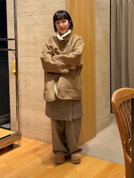 「アイテム（ムートンコート）」を使った、夏海さん（レディース・153cm）の冬コーディネート