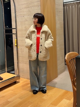 「アイテム（その他アウター、ホワイト系）」を使った、夏海さん（レディース・153cm）の冬コーディネート