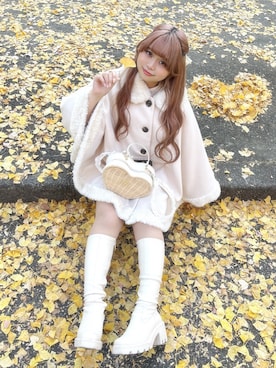 「アイテム（ポンチョ）」を使った、み ゃ ー ゆさん（レディース・155cm）の冬コーディネート