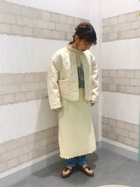 「ニットベスト」｜「アイテム（ノーカラージャケット）」を使った、kaniさん（レディース・155cm）の冬コーディネート