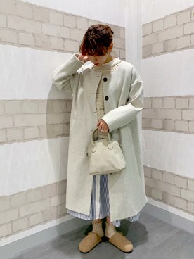 「ニットベスト」｜「アイテム（ノーカラーコート）」を使った、kaniさん（レディース・155cm）の冬コーディネート