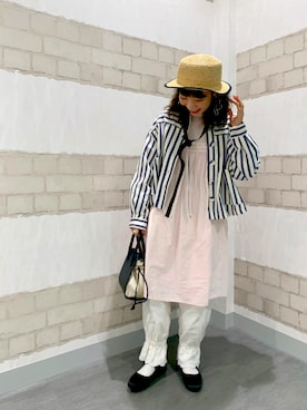 「カンカン帽」｜「アイテム（ブルゾン）」を使った、kaniさん（レディース・155cm）の春コーディネート