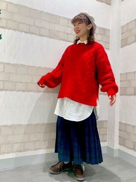 「レッド」｜「アイテム（ハンチング/ベレー帽）」を使った、kaniさん（レディース・155cm）の冬コーディネート