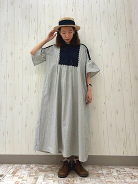 「Samansa Mos2（サマンサ モスモス）のモチーフレースワンピース（ワンピース）」を使った、kaniさん（レディース・155cm）の春コーディネート