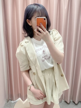 「one after another NICE CLAUP（ワンアフターアナザーナイスクラップ）のアイテム（セットアップ）」を使った、りんさん（レディース・158cm）の夏コーディネート