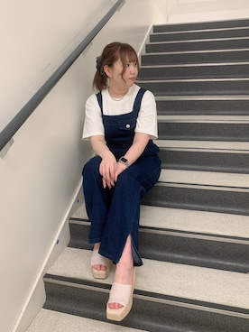 「one after another NICE CLAUP（ワンアフターアナザーナイスクラップ）のアイテム（サロペット/オーバーオール）」を使った、りんさん（レディース・158cm）の春コーディネート