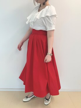 「レッドコーデ」｜「アイテム（パンプス）」を使った、りんさん（レディース・158cm）の夏コーディネート