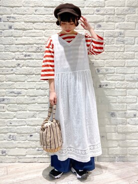 「春服みてみて」｜「アイテム（キャスケット）」を使った、かとういおりさん（レディース・153cm）の春コーディネート