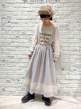 「エプロンワンピース」｜「アイテム（その他）」を使った、かとういおりさん（レディース・153cm）の秋コーディネート