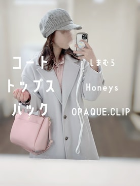 「グレー」｜「アイテム（ノーカラーコート）」を使った、Yuki❤︎さん（レディース・160cm）の冬コーディネート