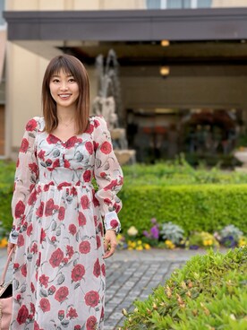 「バラ柄」｜織田千穂さん（レディース・165cm）の春コーディネート