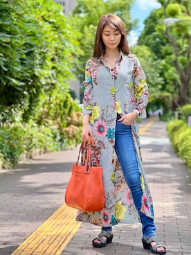 「SKECHERS（スケッチャーズ）のアイテム（サンダル）」を使った、織田千穂さん（レディース・165cm）の夏コーディネート