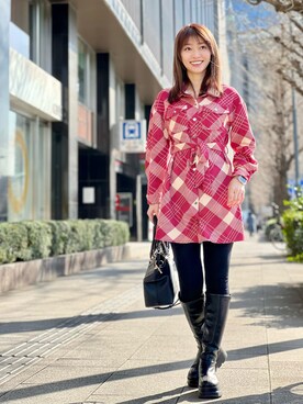 「ブーツコーデ」｜「アイテム（シャツワンピース）」を使った、織田千穂さん（レディース・165cm）の春コーディネート