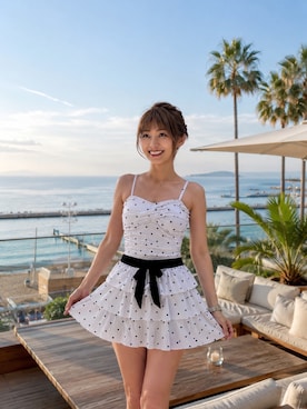 「SHEINのアイテム（水着、ホワイト系）」を使った、織田千穂さん（レディース・166cm）の夏コーディネート