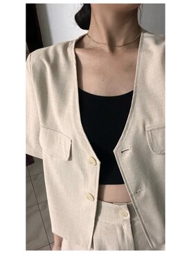 「no brand（ノーブランド）のアイテム（ノーカラージャケット）」を使った、Speakkkさん（レディース・160cm）の夏コーディネート