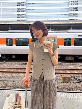 「LOWRYS FARM（ローリーズファーム）のメランジポロフレンチスリーブ　1045953（ベスト、ホワイト系）」を使った、omakiiさん（レディース・160cm）の夏コーディネート
