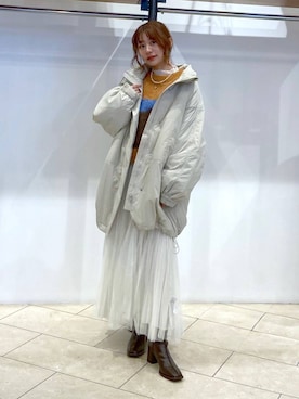 「着痩せ」｜「アイテム（ダウンジャケット/コート）」を使った、omakiiさん（レディース・160cm）の秋コーディネート
